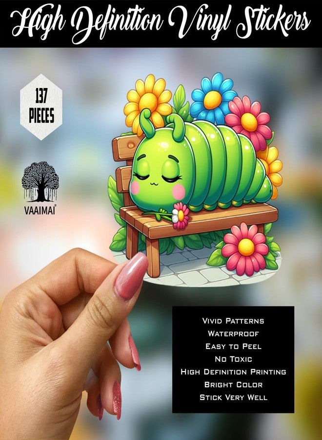 VAAIMAI ملصقات VAAIMAI اللطيفة على شكل يرقة، 137 قطعة | تصاميم ممتعة للحشرات وديدان الكتب لرياض الأطفال والعودة إلى المدرسة | ملصقات أطفال مقاومة للماء لأجهزة الكمبيوتر المحمول وغرف الأطفال - Image 3